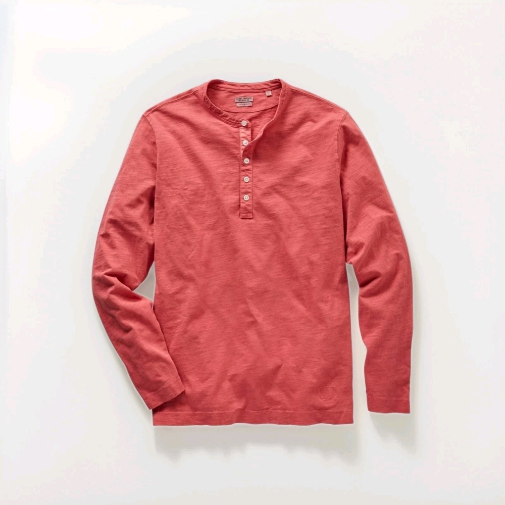 Oobe Brand Edisto Slub Long Sleeve‎ Henley Men's Size Large Berry Pink